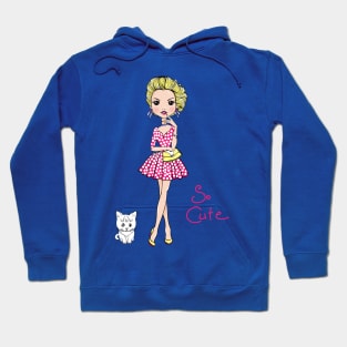 Pop Art girl in dress with cat Hoodie